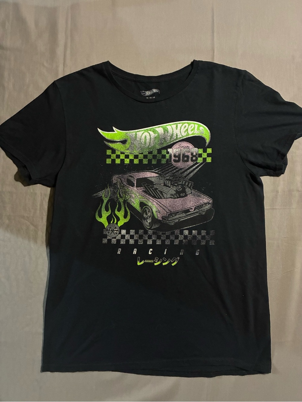 & Other Stories Black Tee with Neon Green Hot Wheels Graphic